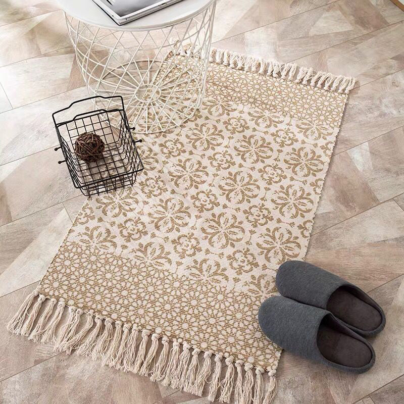 Washable Area Rug Ameicana Print Indoor Rug Cotton Blend Area Carpet with Fringe