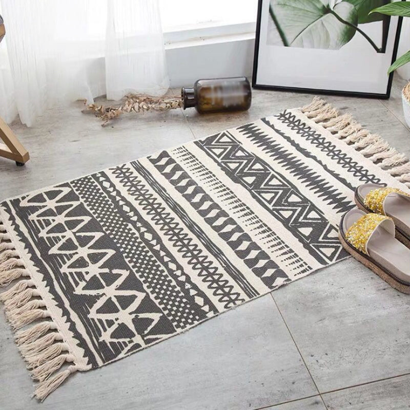 Washable Area Rug Ameicana Print Indoor Rug Cotton Blend Area Carpet with Fringe