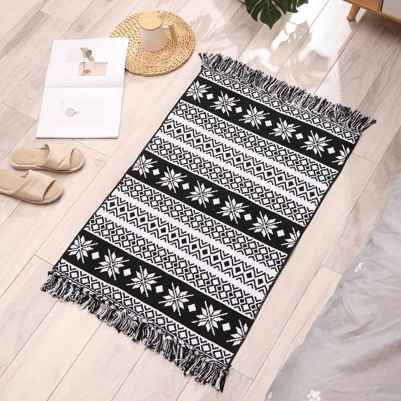 Washable Area Rug Ameicana Print Indoor Rug Cotton Blend Area Carpet with Fringe