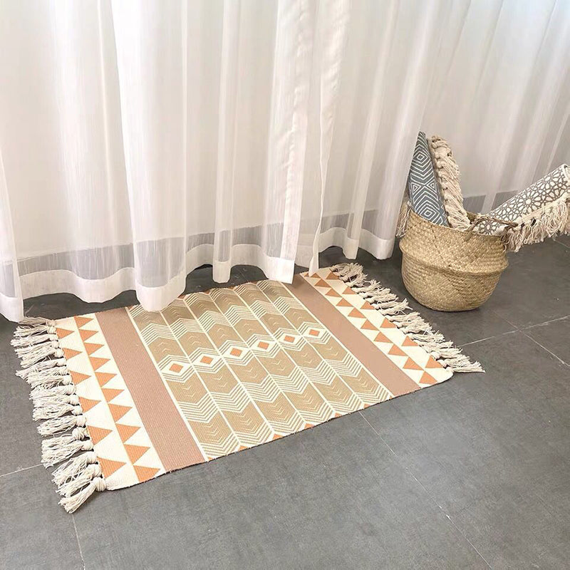 Washable Area Rug Ameicana Print Indoor Rug Cotton Blend Area Carpet with Fringe