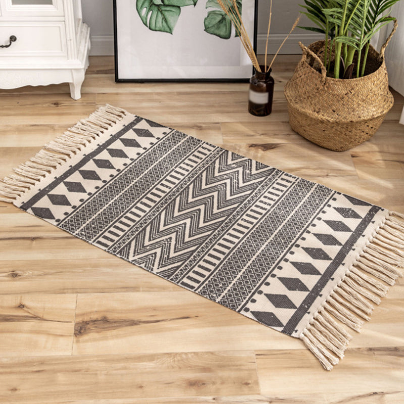 Washable Area Rug Ameicana Print Indoor Rug Cotton Blend Area Carpet with Fringe