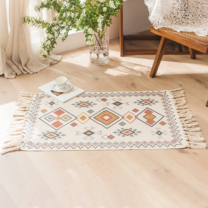 Washable Area Rug Ameicana Print Indoor Rug Cotton Blend Area Carpet with Fringe