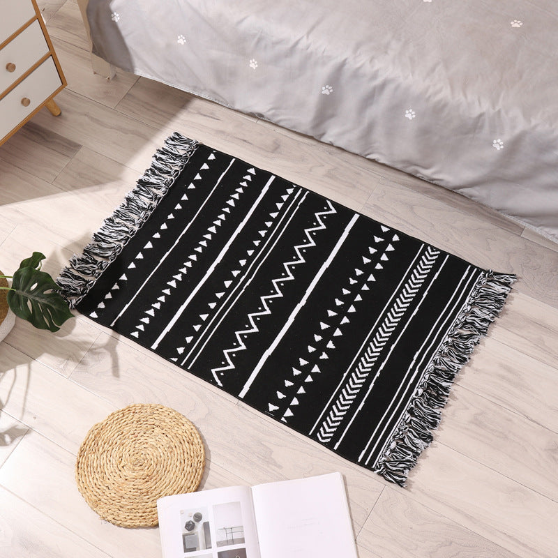 Washable Area Rug Ameicana Print Indoor Rug Cotton Blend Area Carpet with Fringe