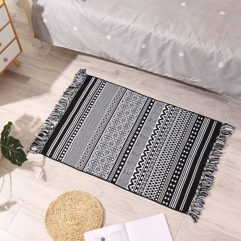 Washable Area Rug Ameicana Print Indoor Rug Cotton Blend Area Carpet with Fringe