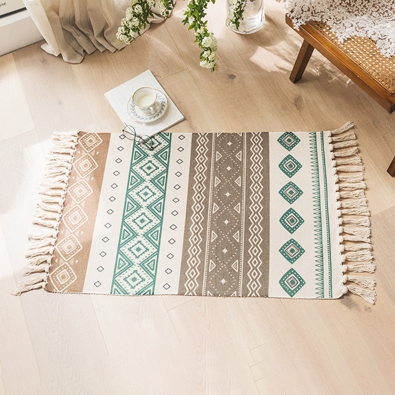 Washable Area Rug Ameicana Print Indoor Rug Cotton Blend Area Carpet with Fringe