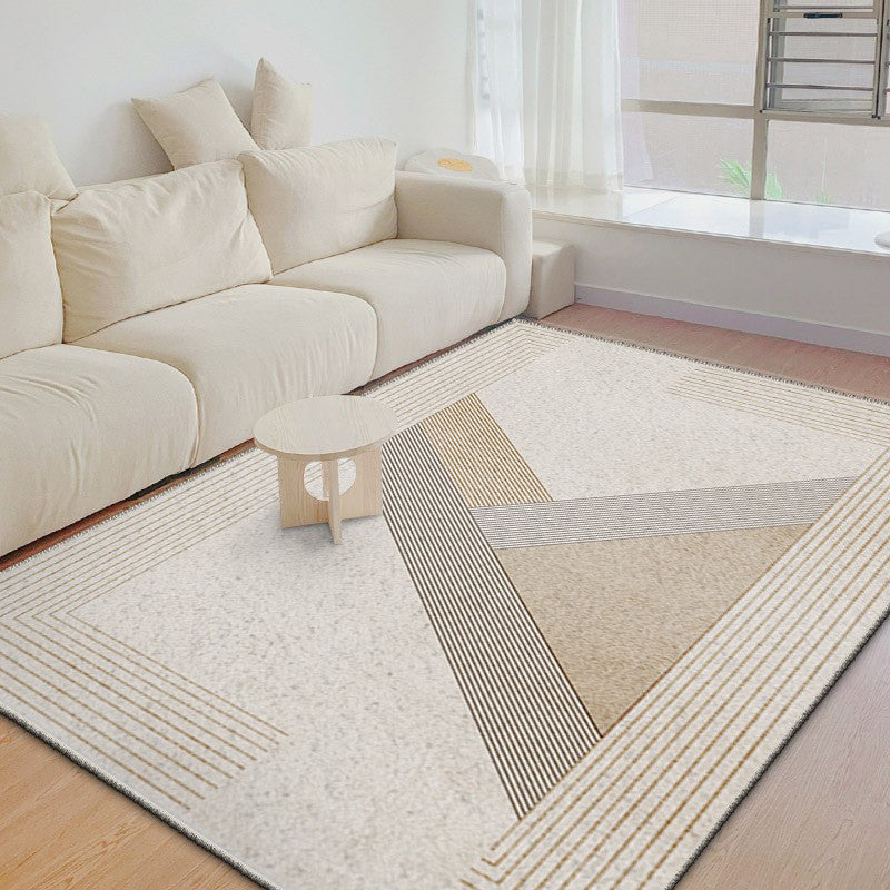 Light Grey Striped Rug Polyester Simple Area Rug Washable Rug for Living Room