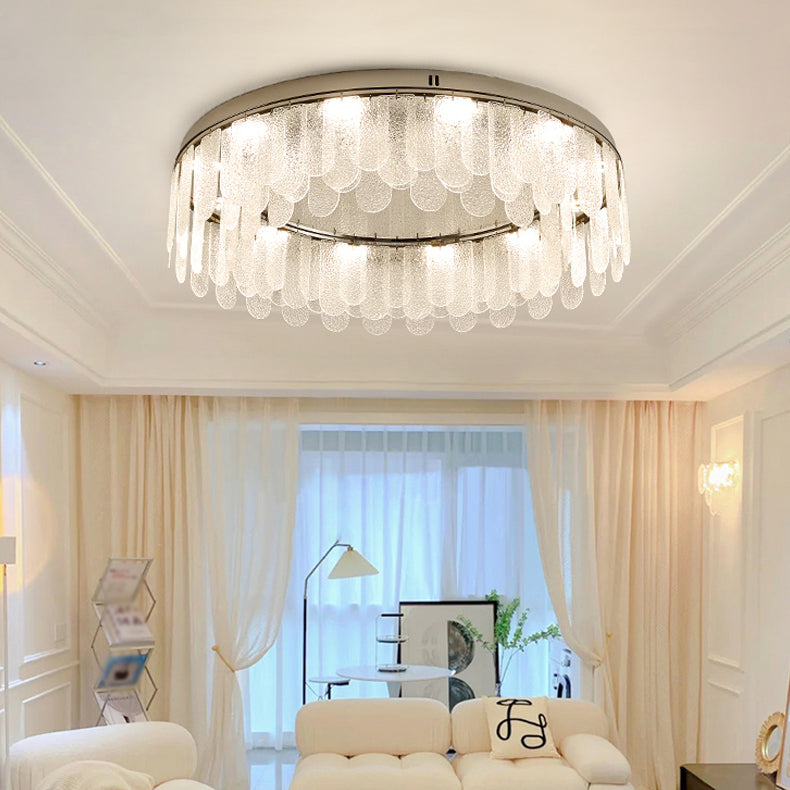 Round Shape Ceiling Lamp Modern Stainless Steel Flush Mount with Glass Lampshade for Room