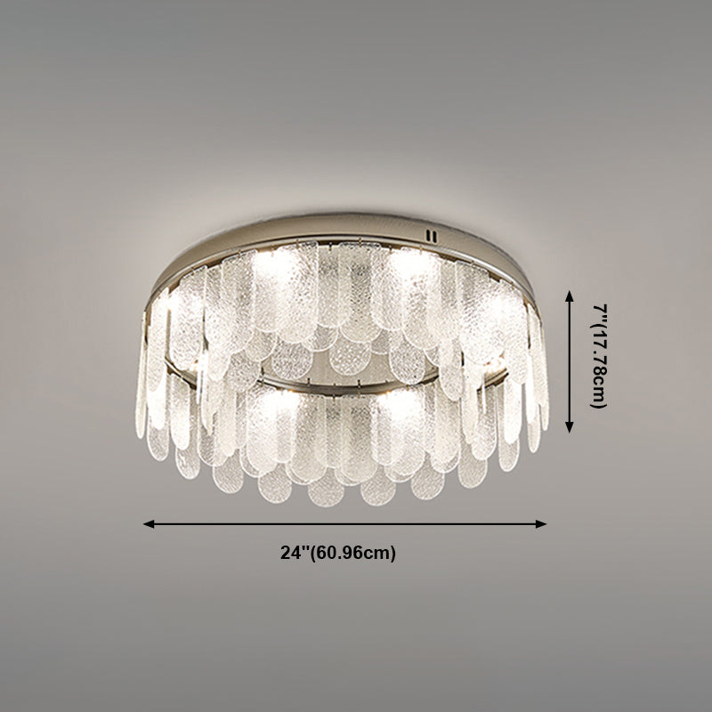 Round Shape Ceiling Lamp Modern Stainless Steel Flush Mount with Glass Lampshade for Room