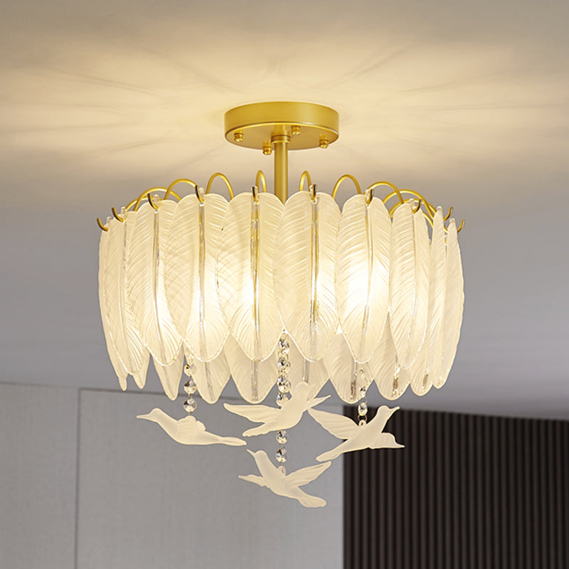 Plafonnier de forme ronde moderne en fer avec abat-jour en verre pour chambre