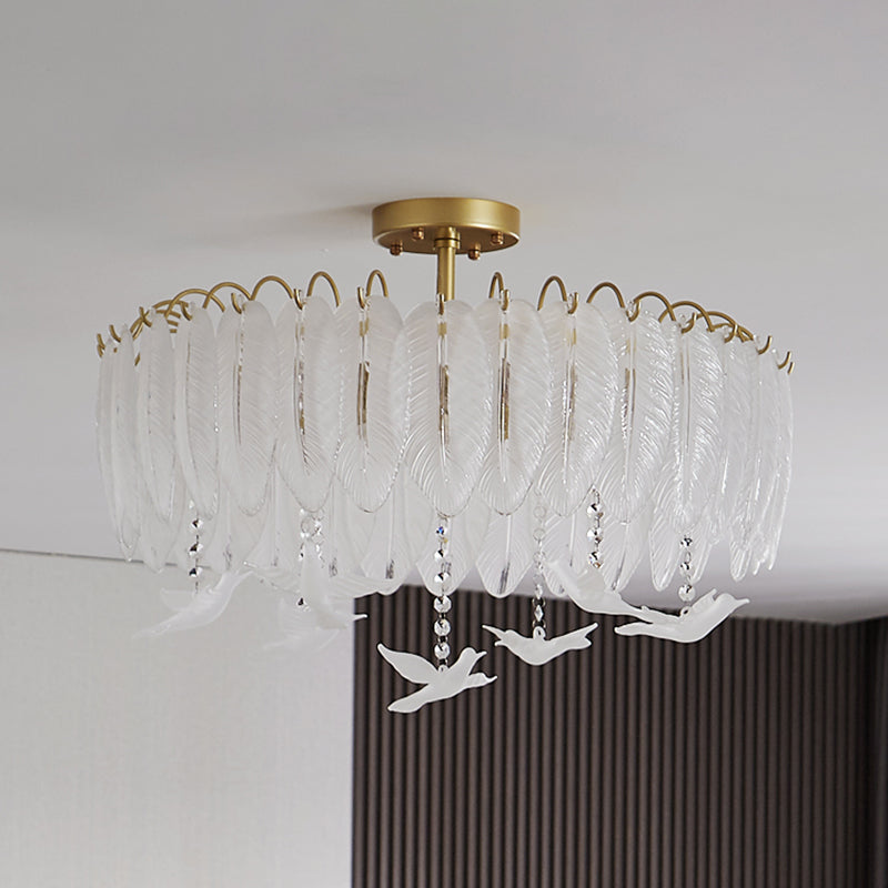 Plafonnier de forme ronde moderne en fer avec abat-jour en verre pour chambre