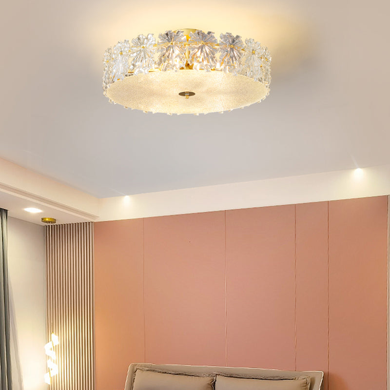 Round Shape Ceiling Lamp Modern Iron Flush Mount with Glass Lampshade for Bedroom Study