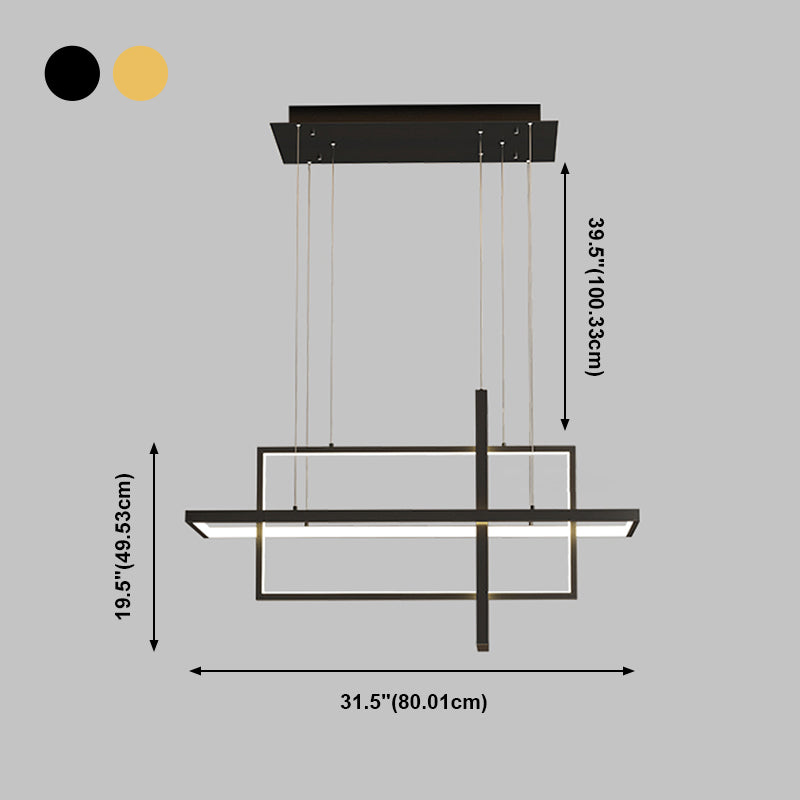 Rectangle Island Lighting Modernism Metal Pendant Light Fixture for Dining Room