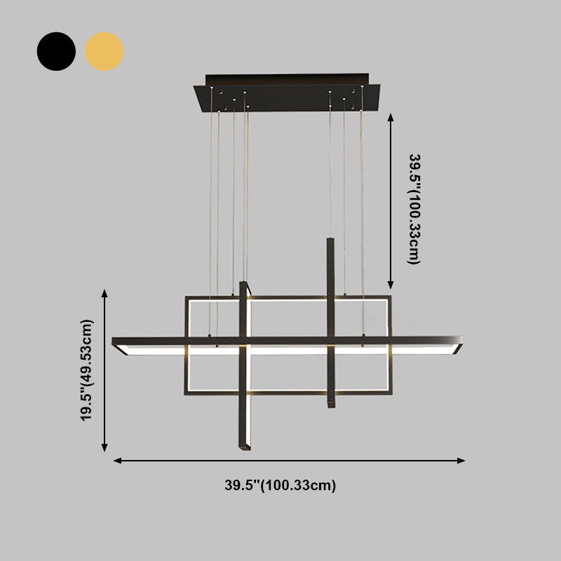 Rectangle Island Lighting Modernism Metal Pendant Light Fixture for Dining Room