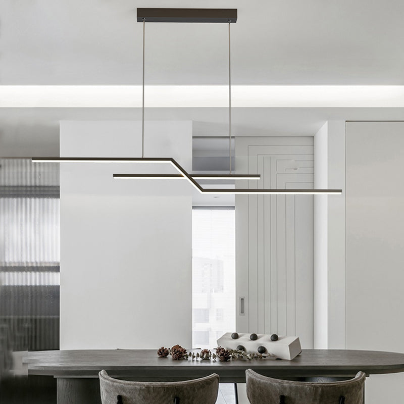2 Light Linear Island Lighting Modernism Metal Chandelier Light Fixture for Dining Room