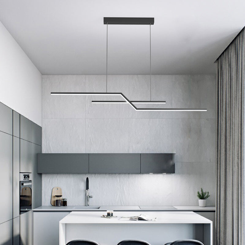 2 Light Linear Island Lighting Modernism Metal Chandelier Light Fixture for Dining Room