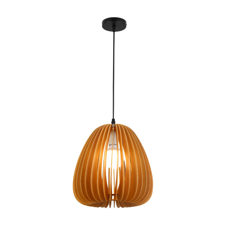 Éclairage suspendu à la nuance de citrouille en bois massif de style moderne 1 pendentif léger pour séjour à domicile