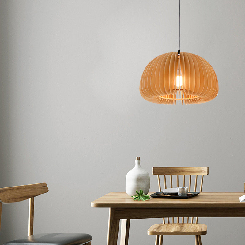 Éclairage suspendu à la nuance de citrouille en bois massif de style moderne 1 pendentif léger pour séjour à domicile