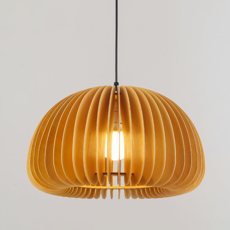 Éclairage suspendu à la nuance de citrouille en bois massif de style moderne 1 pendentif léger pour séjour à domicile