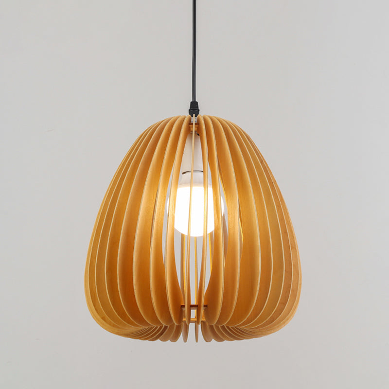 Éclairage suspendu à la nuance de citrouille en bois massif de style moderne 1 pendentif léger pour séjour à domicile