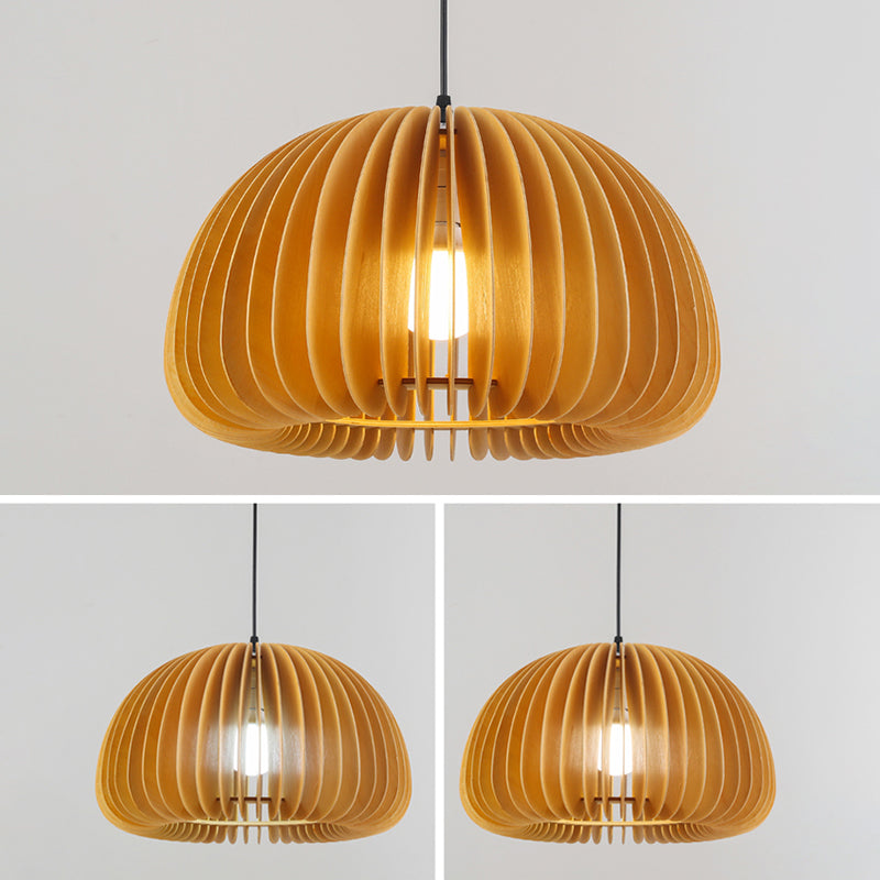 Éclairage suspendu à la nuance de citrouille en bois massif de style moderne 1 pendentif léger pour séjour à domicile