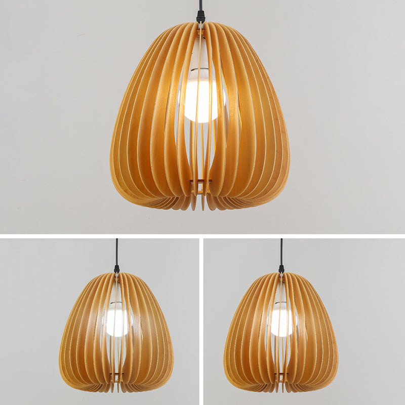 Éclairage suspendu à la nuance de citrouille en bois massif de style moderne 1 pendentif léger pour séjour à domicile