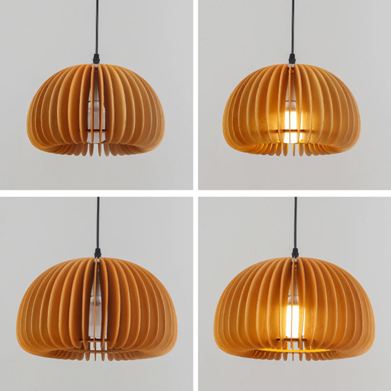 Éclairage suspendu à la nuance de citrouille en bois massif de style moderne 1 pendentif léger pour séjour à domicile