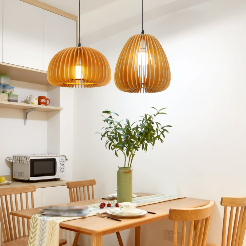 Éclairage suspendu à la nuance de citrouille en bois massif de style moderne 1 pendentif léger pour séjour à domicile