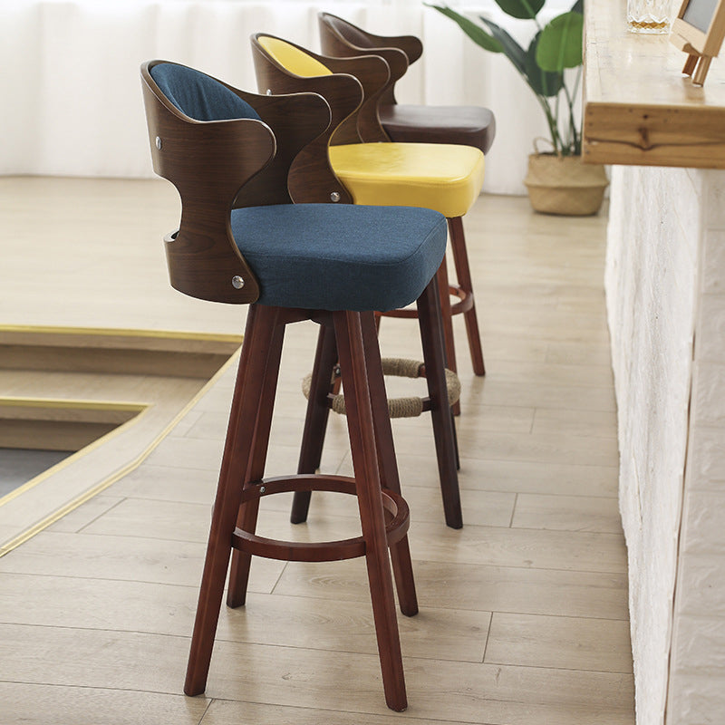 Nordic Style Counter and Bar Stool Backrest Solid Wood Upholstered Counter Chair