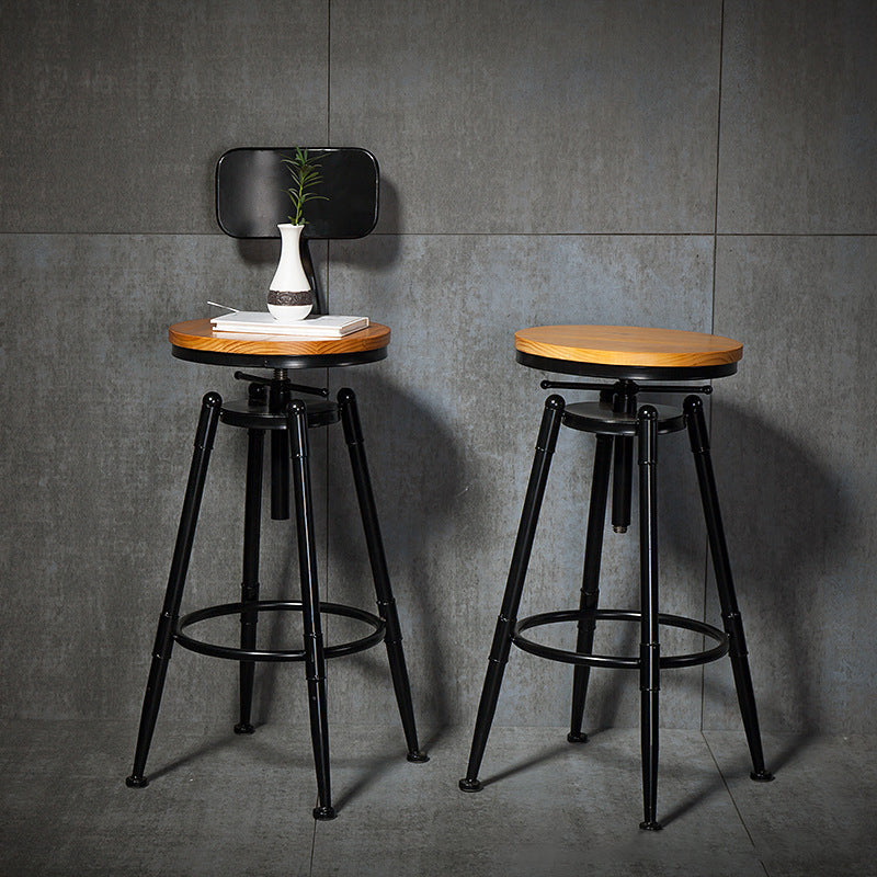 Industrial Style Bar Stool Iron Solid Wood Adjustable Restaurant Cafe Counter Stool