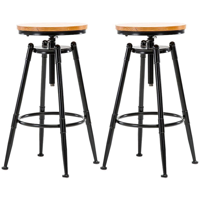 Industrial Style Bar Stool Iron Solid Wood Adjustable Restaurant Cafe Counter Stool