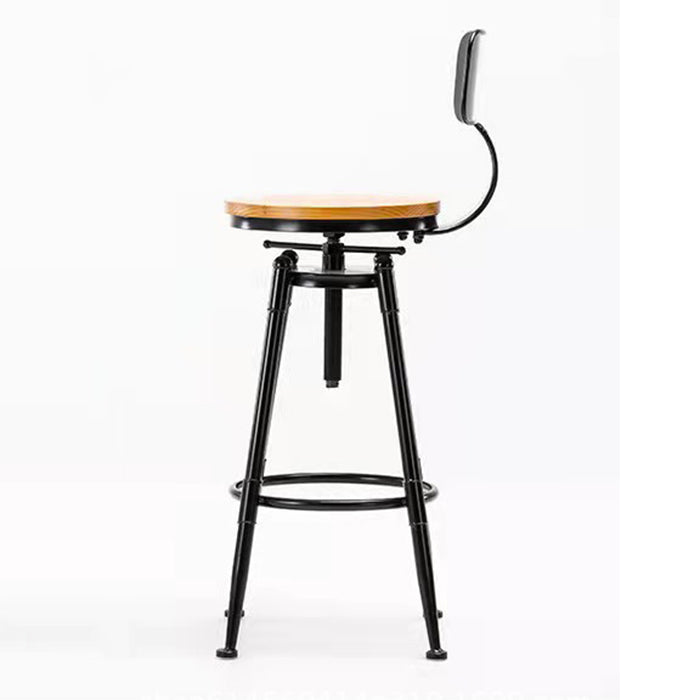 Industrial Style Bar Stool Iron Solid Wood Adjustable Restaurant Cafe Counter Stool
