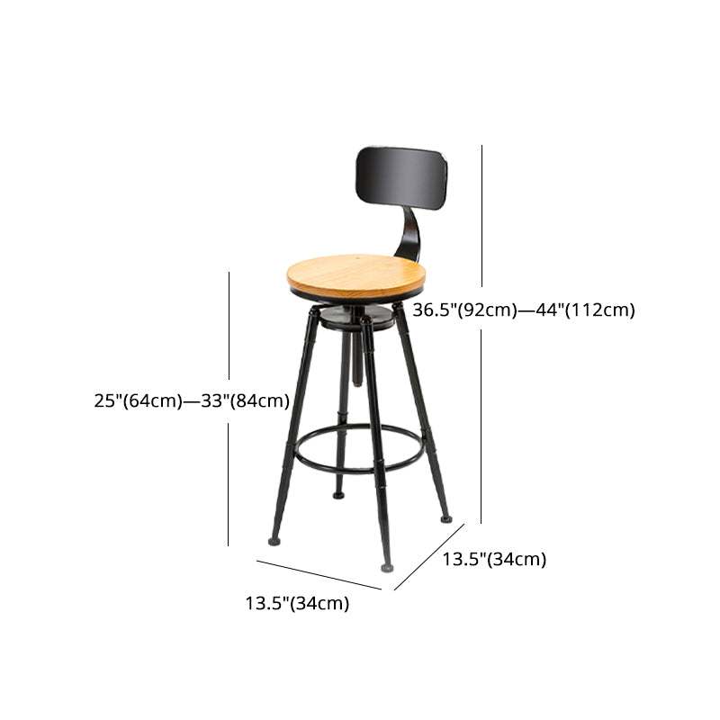 Industrial Style Bar Stool Iron Solid Wood Adjustable Restaurant Cafe Counter Stool