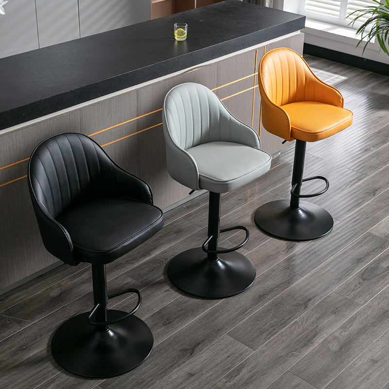 Taburete de bar ajustable giratorio de metal nórdico, taburete alto para interiores con tapizado