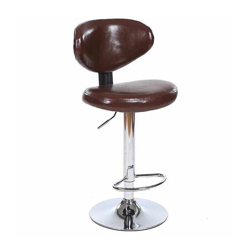 Taburetes escandinavos de cuero con altura ajustable, taburetes de bar giratorios plateados con respaldo bajo