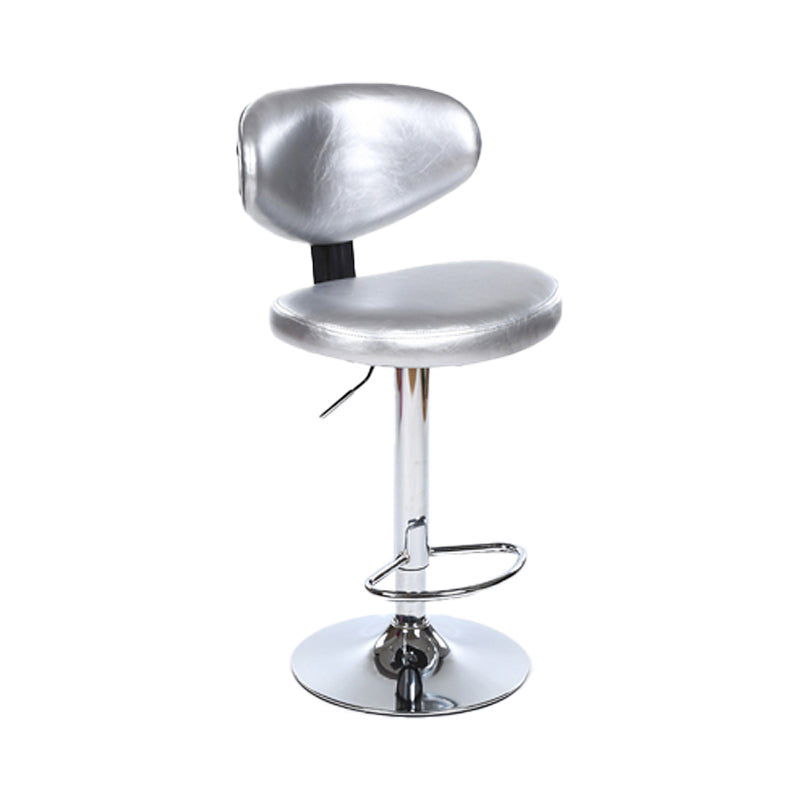 Taburetes escandinavos de cuero con altura ajustable, taburetes de bar giratorios plateados con respaldo bajo