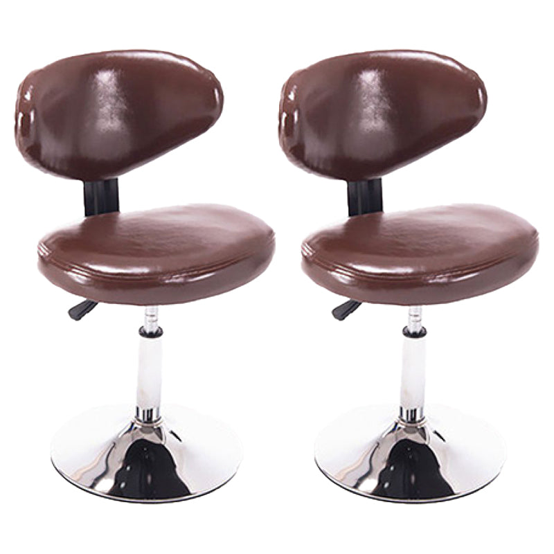 Taburetes escandinavos de cuero con altura ajustable, taburetes de bar giratorios plateados con respaldo bajo