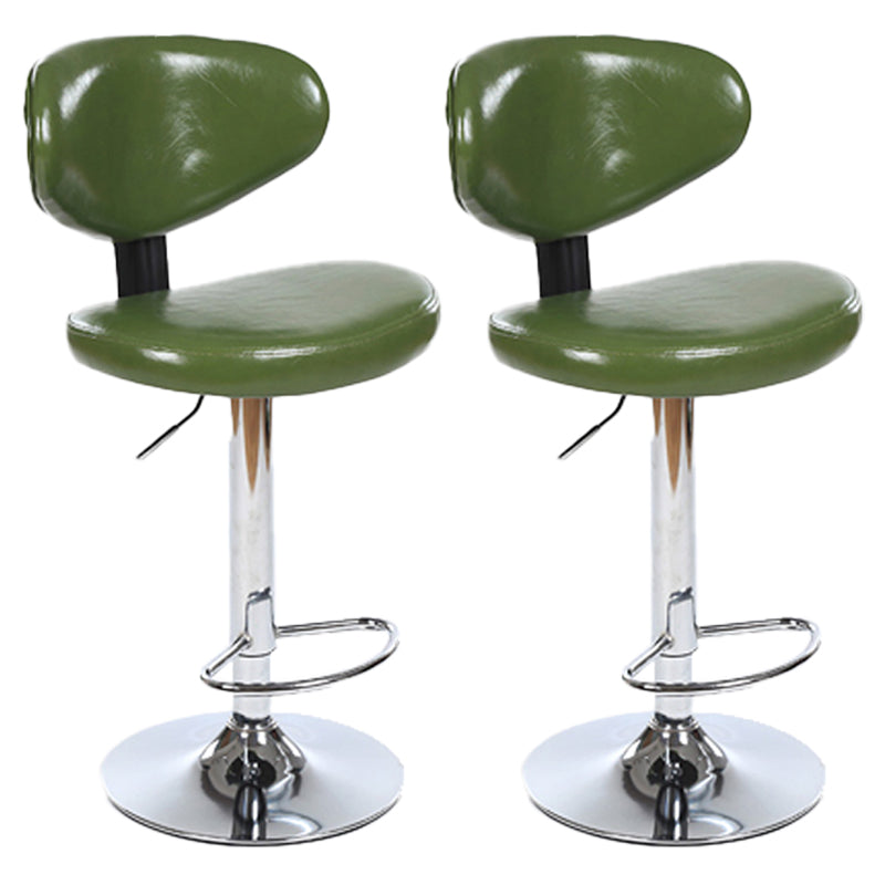Taburetes escandinavos de cuero con altura ajustable, taburetes de bar giratorios plateados con respaldo bajo