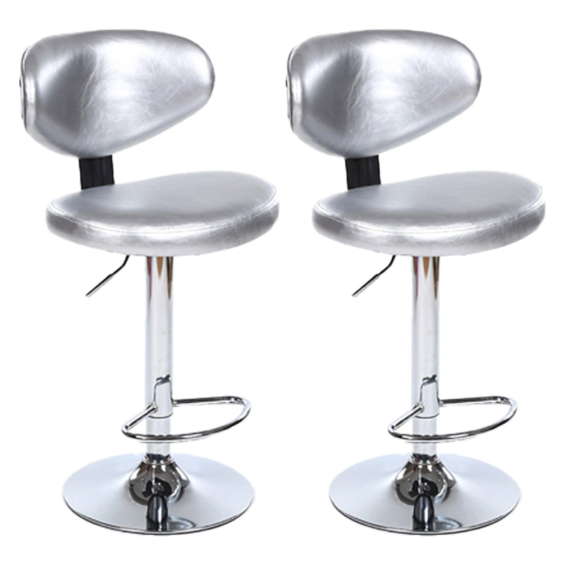 Taburetes escandinavos de cuero con altura ajustable, taburetes de bar giratorios plateados con respaldo bajo