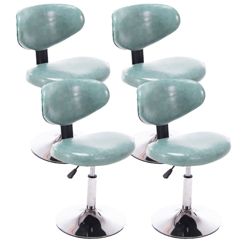 Taburetes escandinavos de cuero con altura ajustable, taburetes de bar giratorios plateados con respaldo bajo