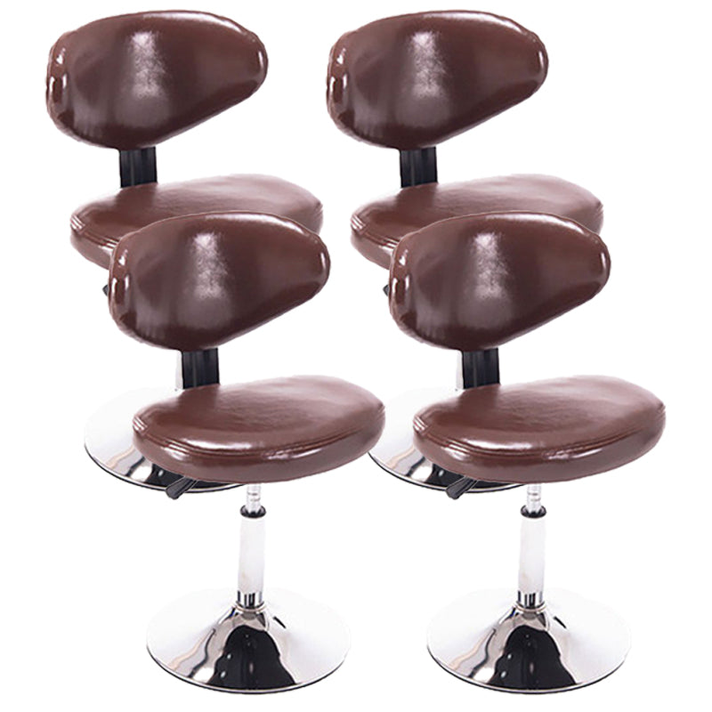 Taburetes escandinavos de cuero con altura ajustable, taburetes de bar giratorios plateados con respaldo bajo