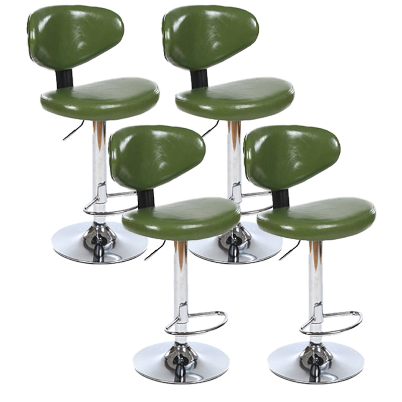 Taburetes escandinavos de cuero con altura ajustable, taburetes de bar giratorios plateados con respaldo bajo