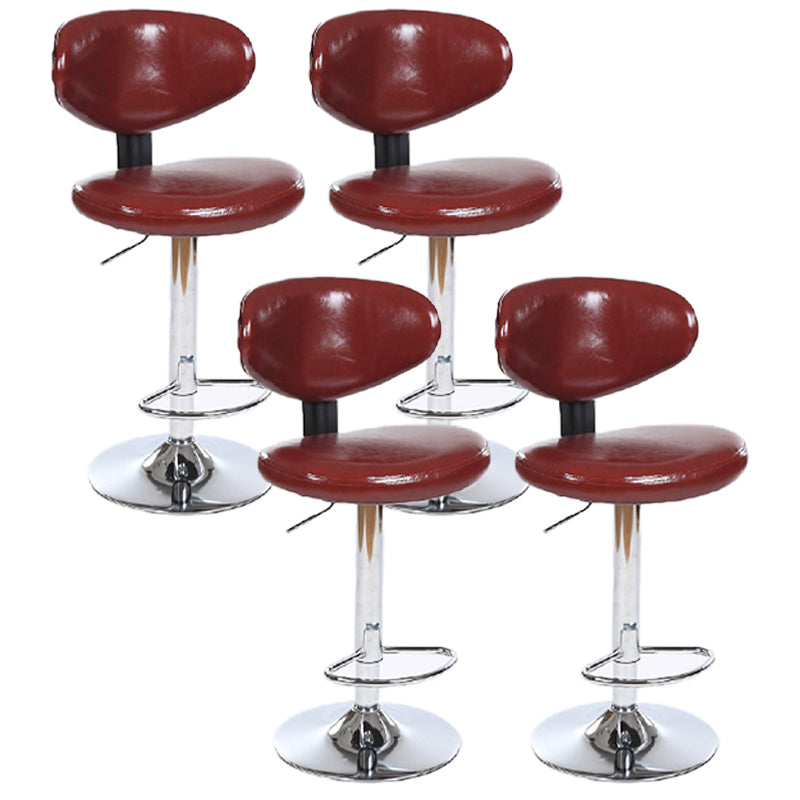 Taburetes escandinavos de cuero con altura ajustable, taburetes de bar giratorios plateados con respaldo bajo