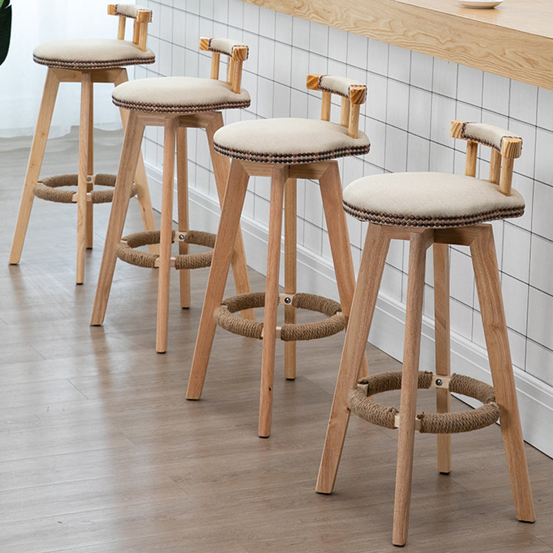 Taburetes escandinavos de madera natural para mostrador, taburetes de bar con respaldo bajo y reposapiés