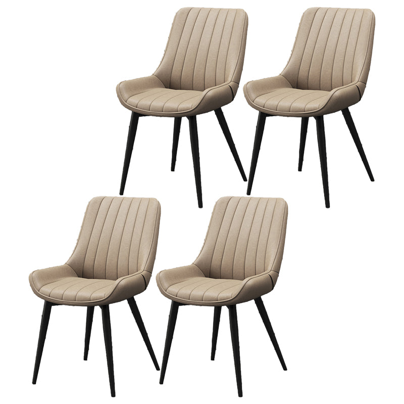 Upholstered Leather Dining Armchairs Solid Back Arm Chairs with Metal Legs
