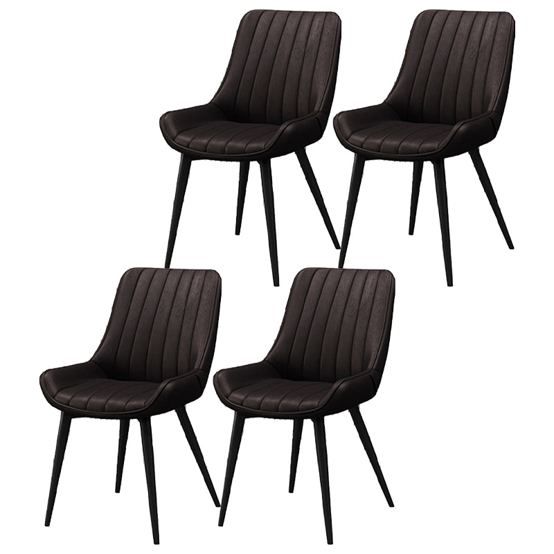 Upholstered Leather Dining Armchairs Solid Back Arm Chairs with Metal Legs