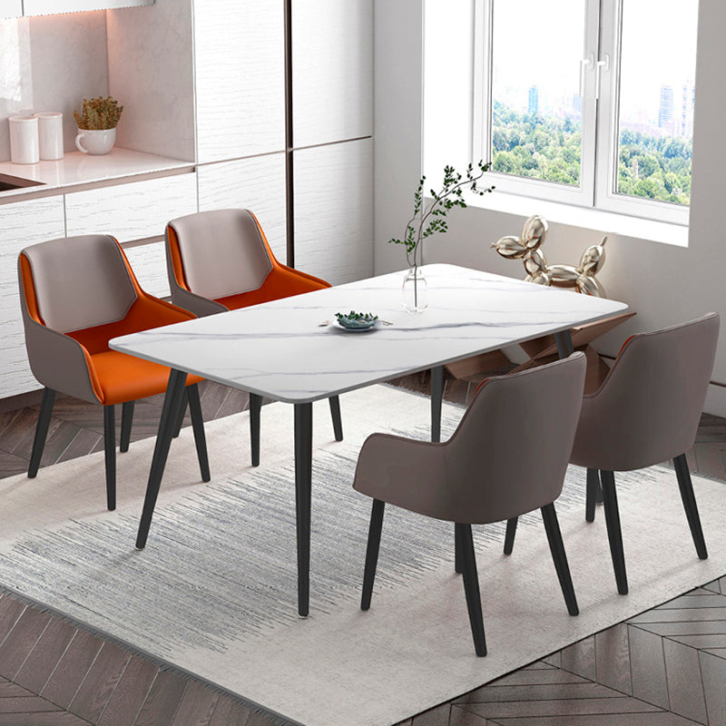 Sillones de comedor de cuero Sillas tapizadas con brazos con respaldo macizo y patas negras