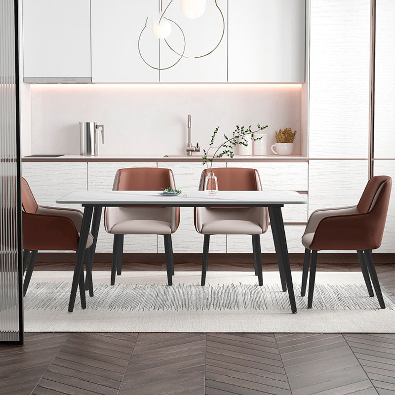Sillones de comedor de cuero Sillas tapizadas con brazos con respaldo macizo y patas negras