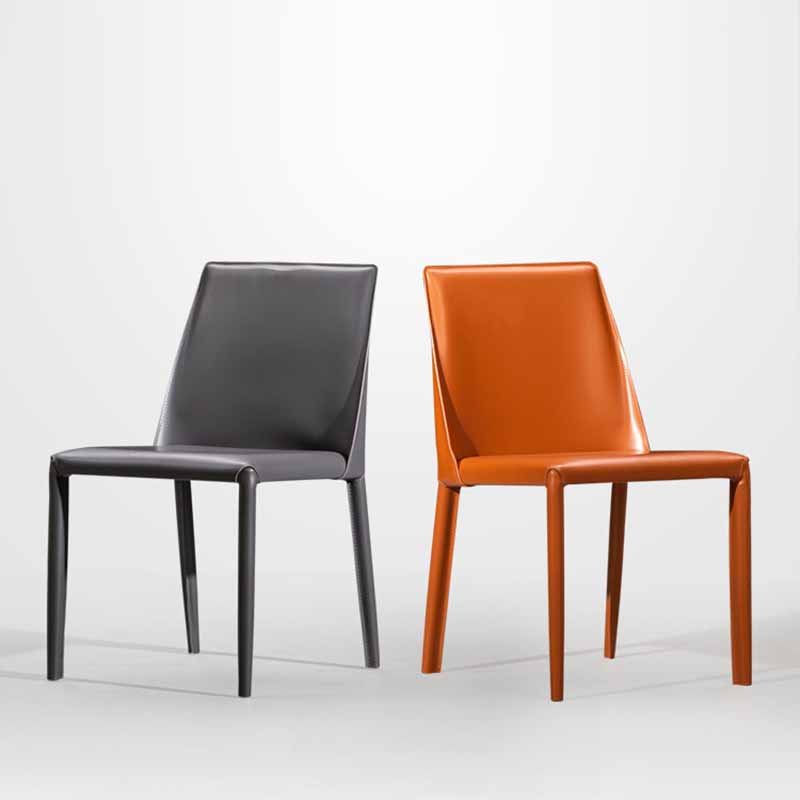 Silla de comedor de cuero de silla de montar con respaldo sólido de restaurante estilo diseñador