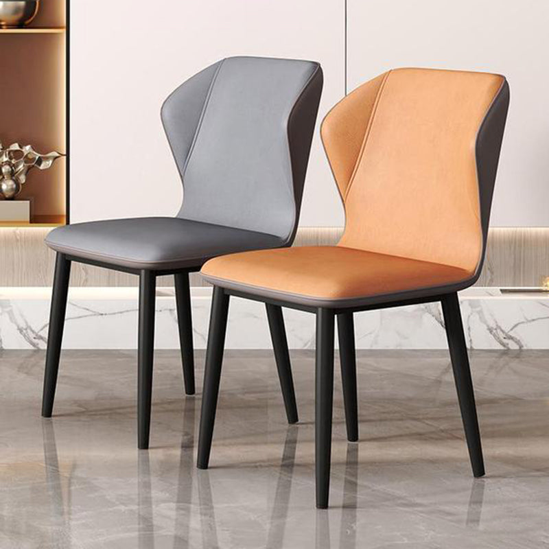 Restaurante contemporáneo Wingback Silla lateral Sillas de comedor de cuero con patas negras