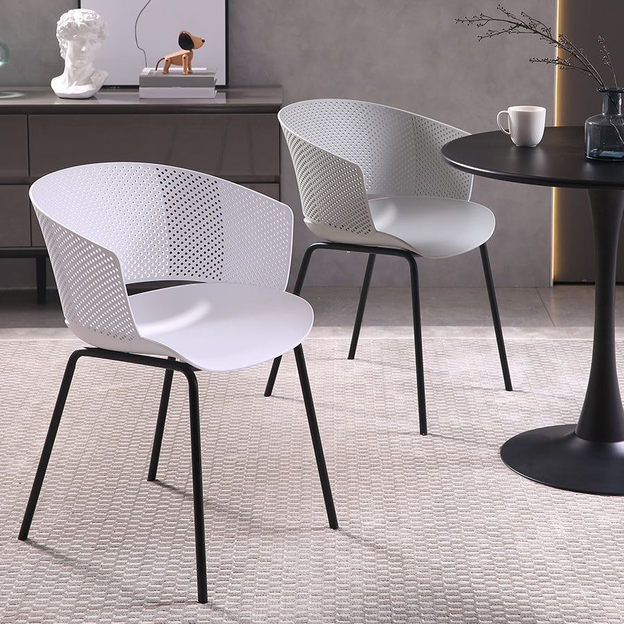 Silla de comedor contemporánea con respaldo abierto y patas de metal para cocina